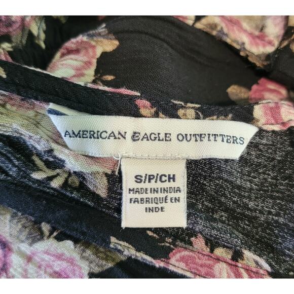 American Eagle Women Sm. Maxi Dress Black Floral Cottagecore Sleeveless Keyhole - Picture 2 of 16